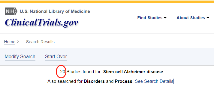 在ClinicalTrail上注冊的干細(xì)胞治療AD臨床研究還有20余項(xiàng)