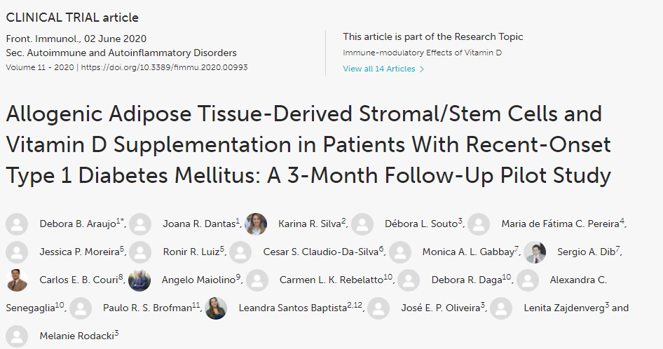 干細胞和維生素D補充劑在新發1型糖尿病患者中的應用：一項為期3個月的后續試點研究
