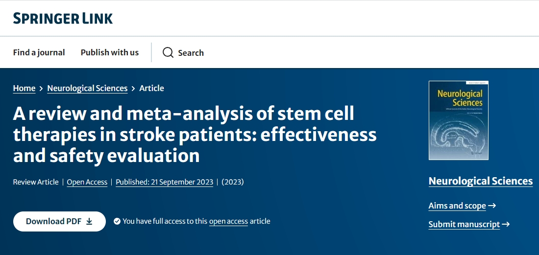 《神經(jīng)科學(xué)》:干細(xì)胞治療中風(fēng)患者的臨床分析:有效性和安全性評(píng)估 《神經(jīng)科學(xué)》:干細(xì)胞治療中風(fēng)患者的臨床分析:有效性和安全性評(píng)估