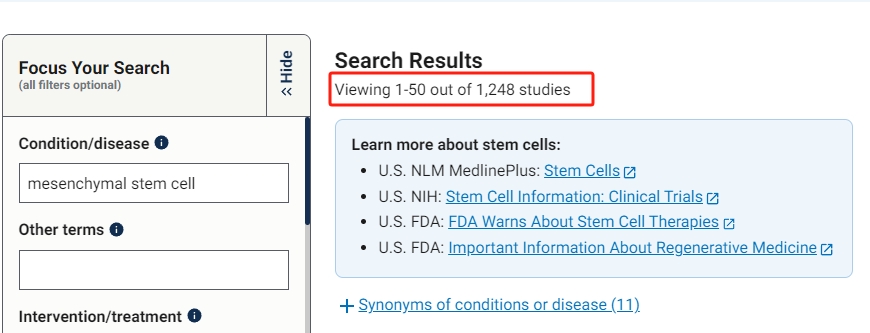 間充質干細胞治療的臨床試驗有1248項臨床試驗被提出 間充質干細胞治療的臨床試驗有1248項臨床試驗被提出