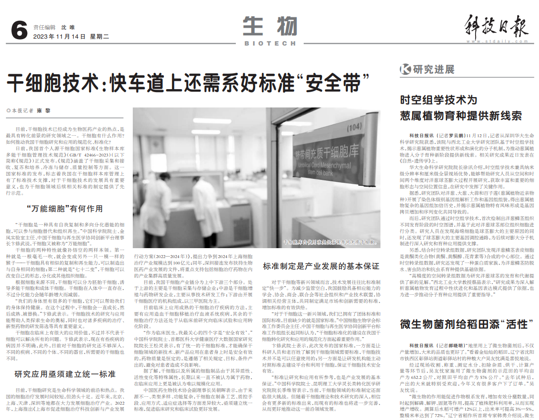 科技日報 | 干細(xì)胞技術(shù):快車道上還需系好標(biāo)準(zhǔn)“安全帶” 科技日報 | 干細(xì)胞技術(shù):快車道上還需系好標(biāo)準(zhǔn)“安全帶”
