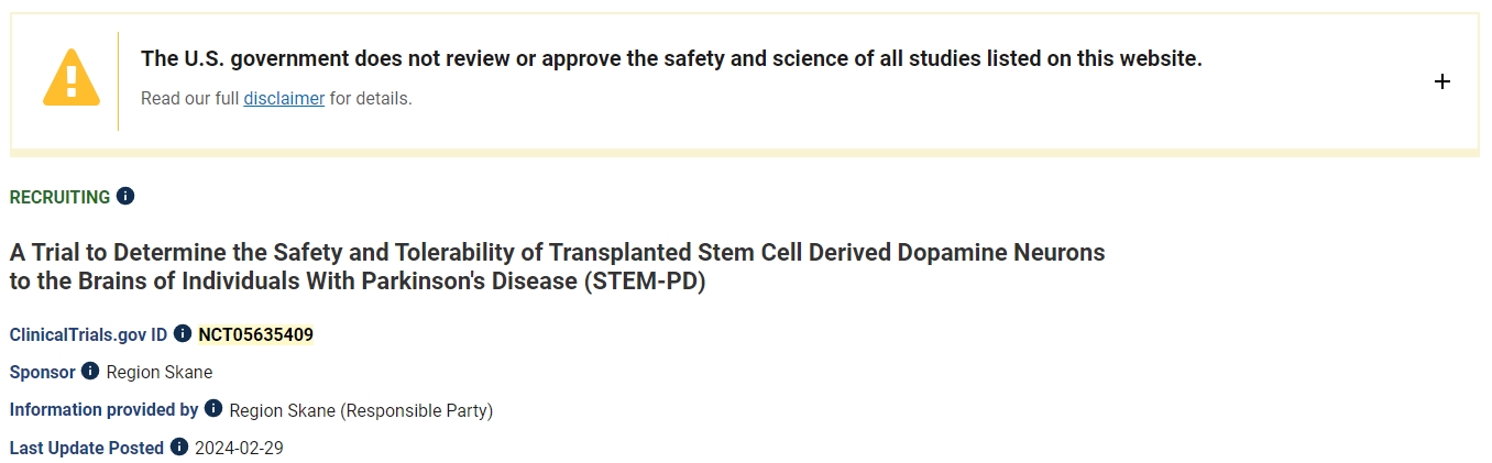 一項旨在確定將干細胞衍生的多巴胺神經元移植到帕金森病患者大腦的安全性和耐受性的試驗 (STEM-PD) 一項旨在確定將干細胞衍生的多巴胺神經元移植到帕金森病患者大腦的安全性和耐受性的試驗 (STEM-PD)
