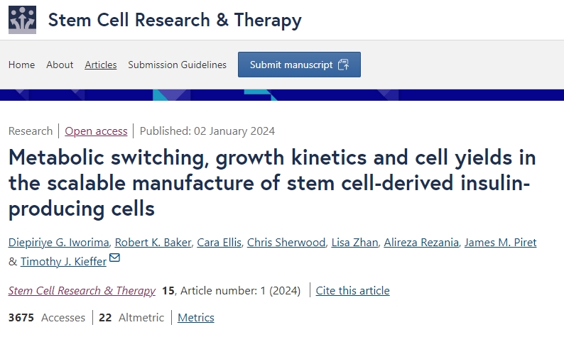 干細胞衍生的胰島素生產細胞的可擴展制造中的代謝轉換、生長動力學和細胞產量