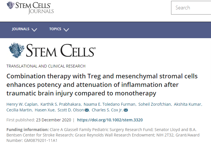 與單一療法相比，Treg 和間充質(zhì)基質(zhì)細(xì)胞的聯(lián)合療法可增強(qiáng)創(chuàng)傷性腦損傷后的炎癥效力和減輕炎癥