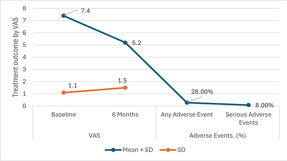 圖3：六個(gè)月隨訪治療結(jié)果（視覺模擬量表 (VAS)）