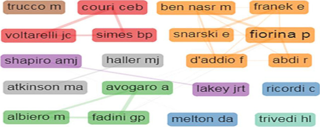 圖5:1型糖尿病干細胞療法的作者合作網(wǎng)絡。
