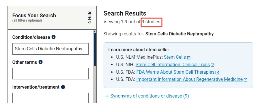 干細胞治療糖尿病腎病臨床研究項目有9項。其中已完成的有2項。