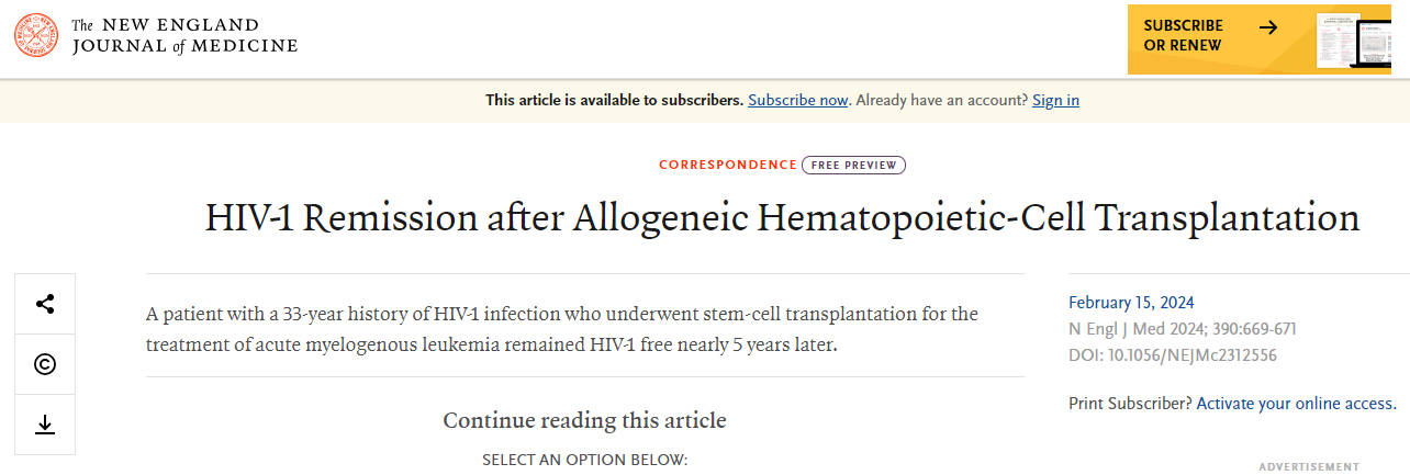 異基因造血細胞移植后 HIV1 緩解