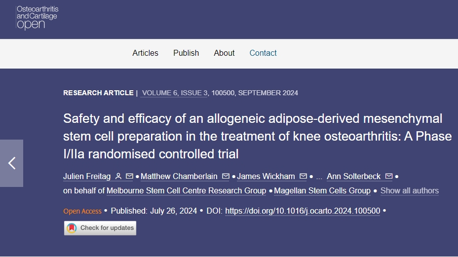 同種異體脂肪間充質干細胞制劑治療膝關節(jié)骨關節(jié)炎的安全性和有效性：I/IIa 期隨機對照試驗
