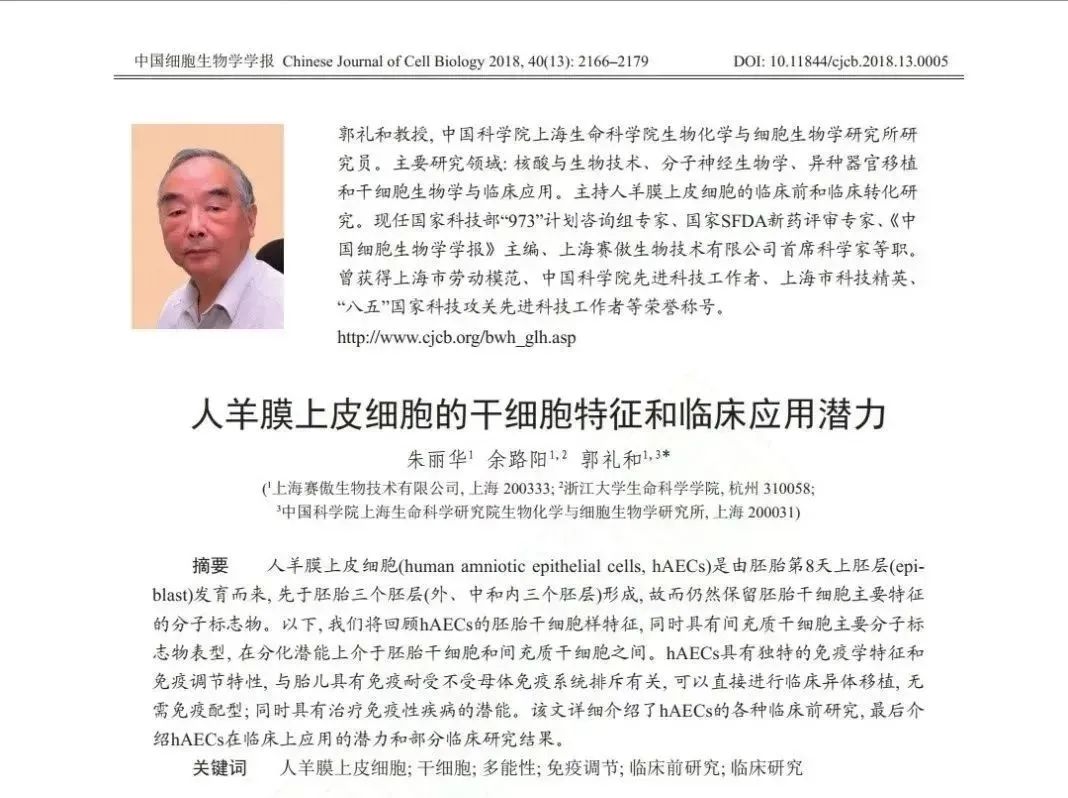 人羊膜上皮細胞的干細胞特征和臨床應用潛力