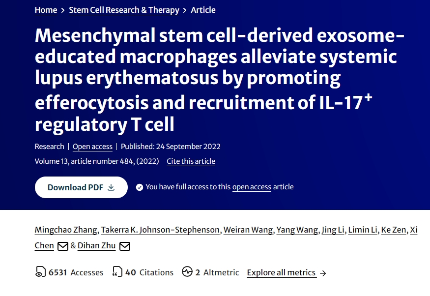 間充質(zhì)干細(xì)胞衍生的外泌體教育的巨噬細(xì)胞通過促進(jìn)IL-17+調(diào)節(jié)性T細(xì)胞的招聘和募集來減輕全身性紅斑狼瘡