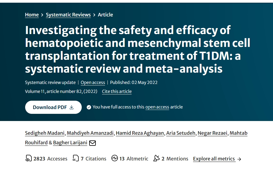 探討造血和間充質干細胞移植治療1型糖尿病的安全性和有效性：系統評價和薈萃分析
