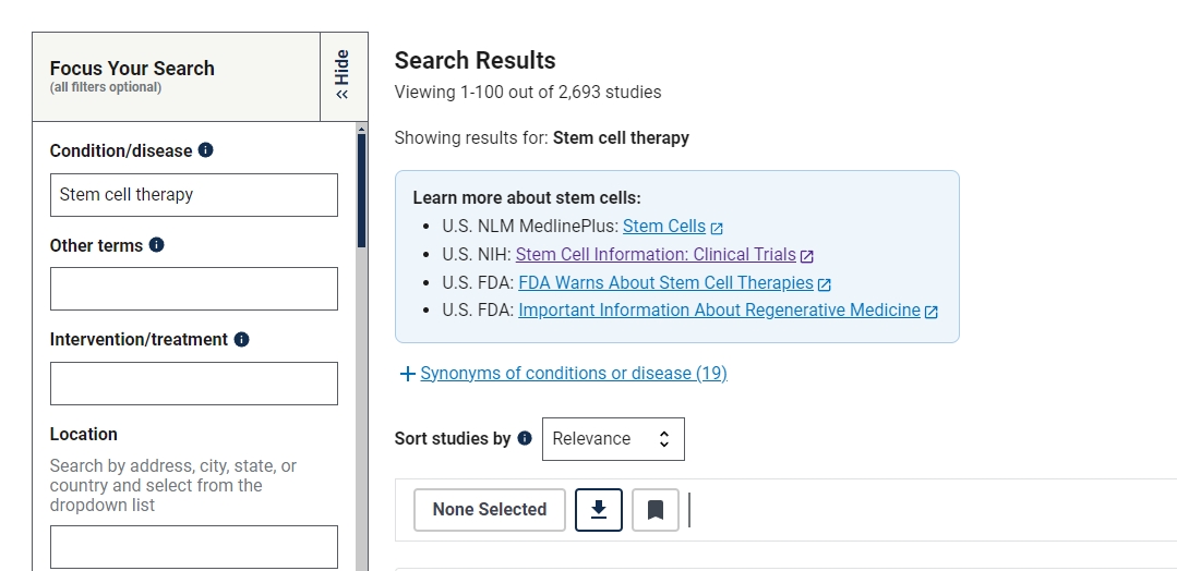 干細胞治療的臨床研究項目有2693項 干細胞治療的臨床研究項目有2693項
