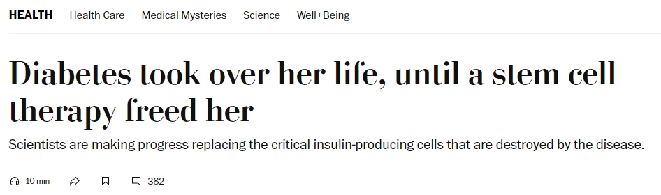 糖尿病困擾了她的生活，直到干細胞療法讓她擺脫了困境