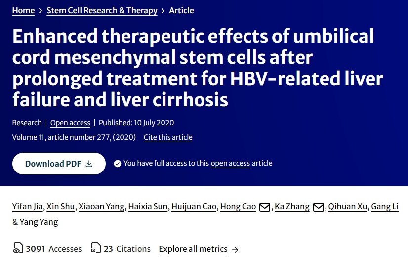 臍帶間充質干細胞對乙肝相關肝衰竭和肝硬化長期治療的增強治療效果