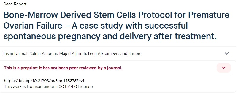 骨髓來源干細(xì)胞治療卵巢早衰的方案——治療后成功自然妊娠和分娩的案例研究。 骨髓來源干細(xì)胞治療卵巢早衰的方案——治療后成功自然妊娠和分娩的案例研究。