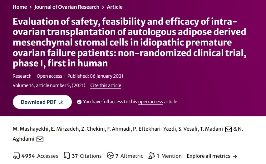 評估自體脂肪來源的間充質(zhì)基質(zhì)細(xì)胞卵巢內(nèi)移植治療特發(fā)性卵巢早衰患者的安全性、可行性和有效性’的I期非隨機(jī)臨床試驗。 評估自體脂肪來源的間充質(zhì)基質(zhì)細(xì)胞卵巢內(nèi)移植治療特發(fā)性卵巢早衰患者的安全性、可行性和有效性的I期非隨機(jī)臨床試驗。