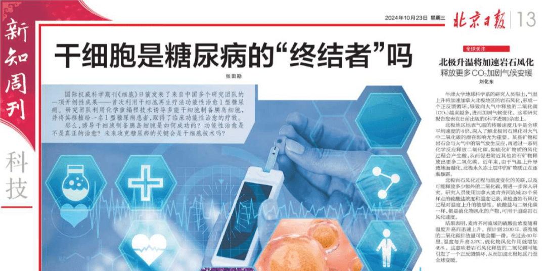 北京日報：干細胞技術：糖尿病的“終結者”，新希望降臨！