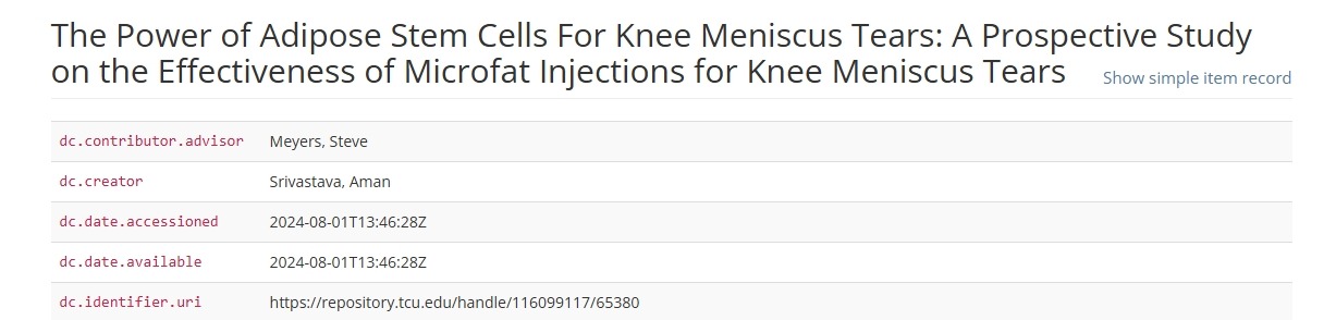 脂肪干細胞對膝關節半月板撕裂的作用：微脂肪注射治療膝關節半月板撕裂效果的前瞻性研究