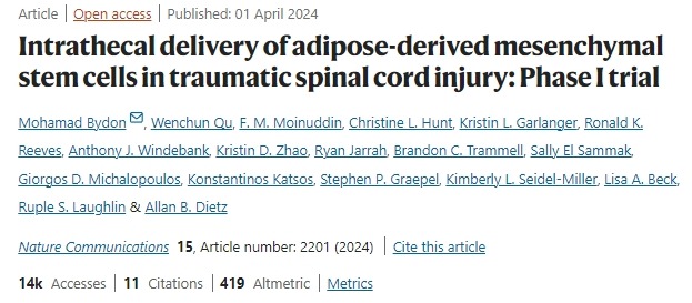 鞘內(nèi)注射脂肪間充質(zhì)干細(xì)胞治療創(chuàng)傷性脊髓損傷:I期臨床試驗(yàn) 鞘內(nèi)注射脂肪間充質(zhì)干細(xì)胞治療創(chuàng)傷性脊髓損傷:I期臨床試驗(yàn)