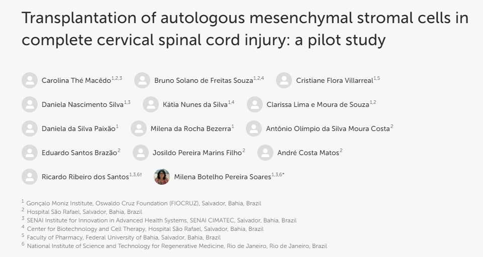 自體間充質(zhì)基質(zhì)細(xì)胞移植治療完全性頸脊髓損傷:一項(xiàng)初步研究 自體間充質(zhì)基質(zhì)細(xì)胞移植治療完全性頸脊髓損傷:一項(xiàng)初步研究