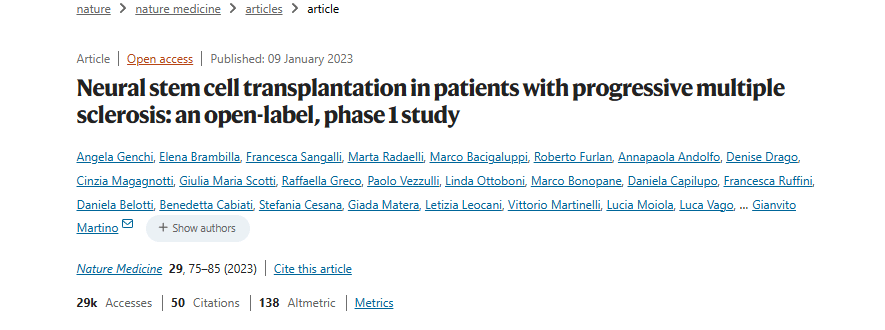 進(jìn)行性多發(fā)性硬化癥患者的神經(jīng)干細(xì)胞移植：一項(xiàng)開放標(biāo)簽、I 期研究
