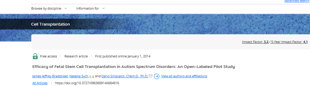 胎兒干細胞移植對自閉癥譜系障礙的療效：一項開放標簽試點研究