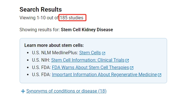 全球干細(xì)胞治療腎病注冊的臨床試驗