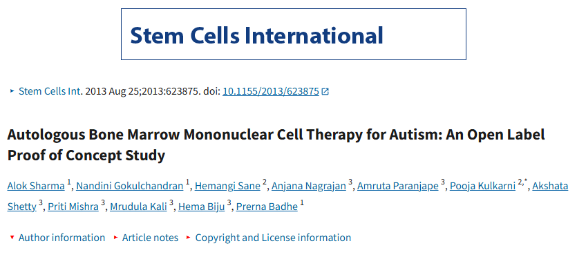 自體骨髓單核細(xì)胞治療自閉癥：一項(xiàng)開放標(biāo)簽概念驗(yàn)證研究