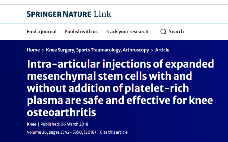 關(guān)節(jié)內(nèi)注射擴(kuò)增的間充質(zhì)干細(xì)胞（無(wú)論是否添加富血小板血漿）對(duì)治療膝關(guān)節(jié)骨關(guān)節(jié)炎都是安全有效的