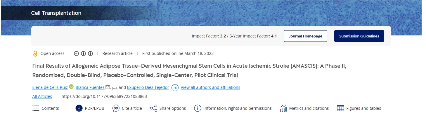 同種異體脂肪組織來源的間充質(zhì)干細(xì)胞治療急性缺血性中風(fēng) (AMASCIS) 的最終結(jié)果：一項(xiàng)II期、隨機(jī)、雙盲、安慰劑對(duì)照、單中心、試點(diǎn)臨床試驗(yàn)