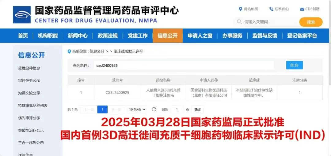 人胎盤來源3D間充質(zhì)干細(xì)胞（MSC）注射液"正式獲得國家藥品監(jiān)督管理局（NMPA）臨床試驗(yàn)?zāi)驹S可（IND）