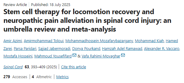 干細(xì)胞療法對(duì)脊髓損傷運(yùn)動(dòng)功能恢復(fù)和神經(jīng)性疼痛緩解的影響:綜述和薈萃分析 干細(xì)胞療法對(duì)脊髓損傷運(yùn)動(dòng)功能恢復(fù)和神經(jīng)性疼痛緩解的影響:綜述和薈萃分析
