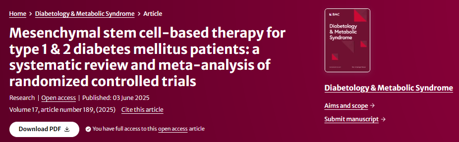 間充質干細胞治療1型和2型糖尿?。弘S機對照試驗的系統評價和薈萃分析