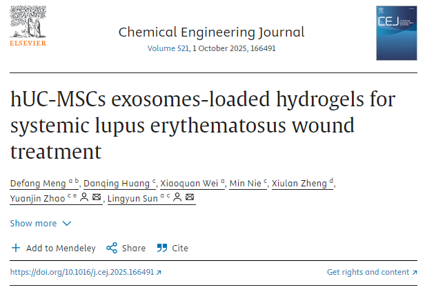 載有hUC-MSCs外泌體的水凝膠用于系統性紅斑狼瘡傷口治療