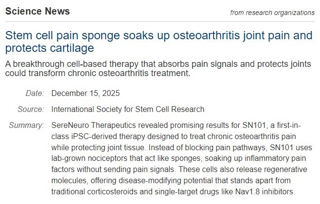 干細胞止痛海綿可吸收骨關節(jié)炎關節(jié)疼痛并保護軟骨