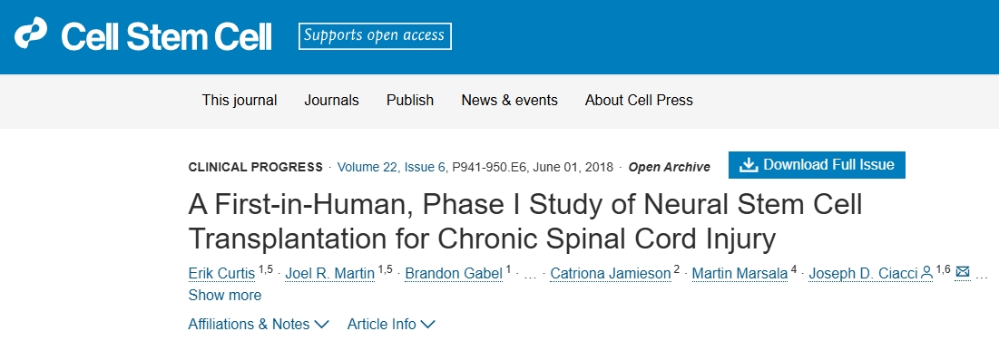 神經(jīng)干細(xì)胞移植治療慢性脊髓損傷的首次人體I期研究 神經(jīng)干細(xì)胞移植治療慢性脊髓損傷的首次人體I期研究