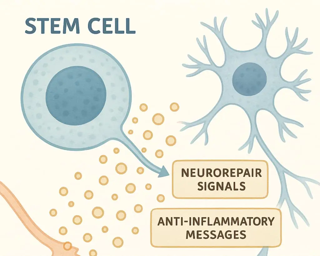 MSCs可能不會直接“修復”神經，但通過影響周圍環境，它們可以幫助改善神經代謝和功能。