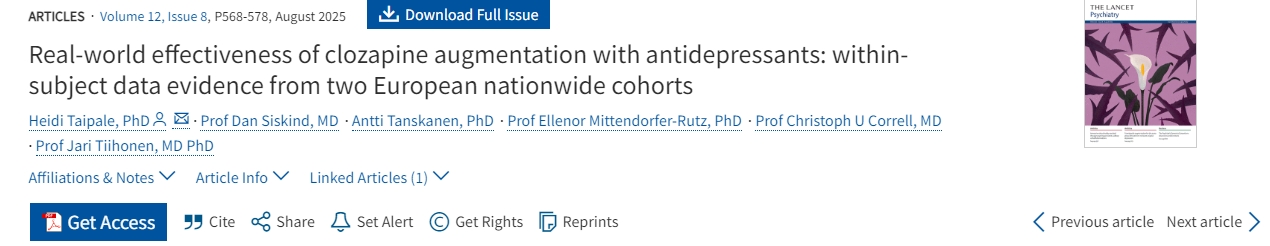 氯氮平聯合抗抑郁藥治療的真實世界效果:來自兩個歐洲全國隊列的受試者內數據證據 氯氮平聯合抗抑郁藥治療的真實世界效果:來自兩個歐洲全國隊列的受試者內數據證據
