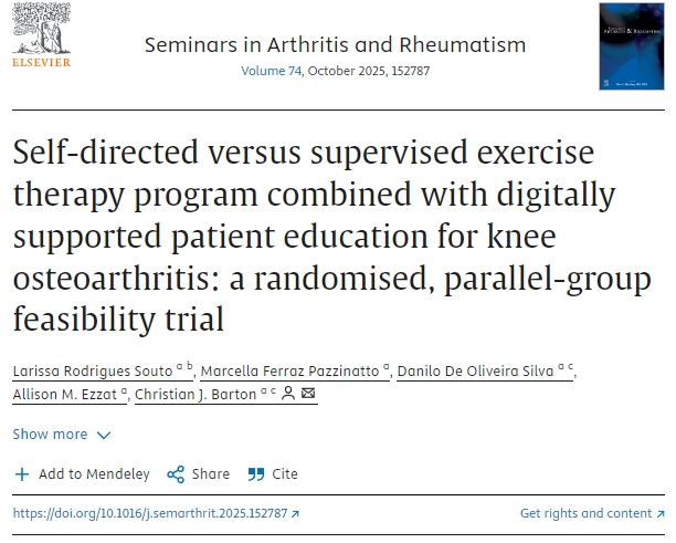 自我指導與監督運動療法計劃結合數字化支持患者教育治療膝關節骨性關節炎:一項隨機、平行組可行性試驗 自我指導與監督運動療法計劃結合數字化支持患者教育治療膝關節骨性關節炎:一項隨機、平行組可行性試驗