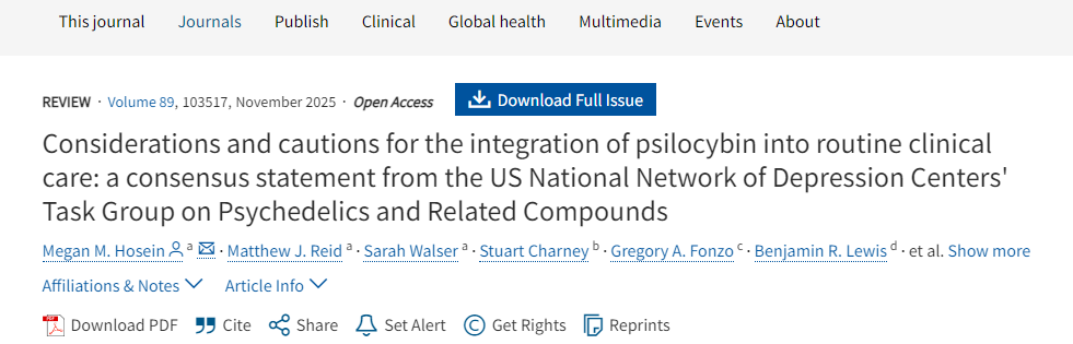 將裸蓋菇素納入常規臨床護理的考量與注意事項:美國國家抑郁癥中心網絡迷幻藥及相關化合物工作組的共識聲明 將裸蓋菇素納入常規臨床護理的考量與注意事項:美國國家抑郁癥中心網絡迷幻藥及相關化合物工作組的共識聲明