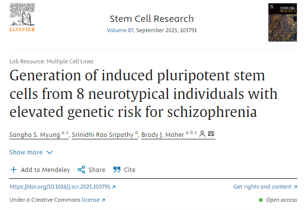 從8名具有精神分裂癥遺傳風(fēng)險升高的神經(jīng)正常個體中生成誘導(dǎo)多能干細(xì)胞 從8名具有精神分裂癥遺傳風(fēng)險升高的神經(jīng)正常個體中生成誘導(dǎo)多能干細(xì)胞