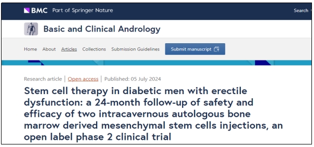 糖尿病男性勃起功能障礙的干細胞治療：一項為期 24 個月的開放標簽 2 期臨床試驗，隨訪兩次海綿體內自體骨髓間充質干細胞注射的安全性和有效性