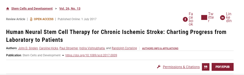 人類神經干細胞療法治療慢性缺血性中風：從實驗室到患者的進展