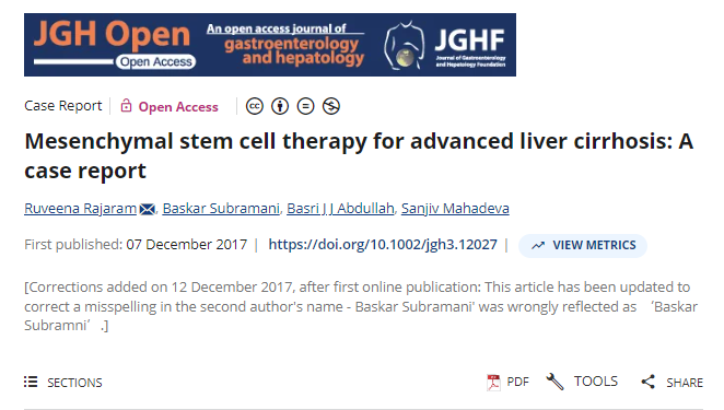 間充質(zhì)干細(xì)胞治療晚期肝硬化：病例報(bào)告