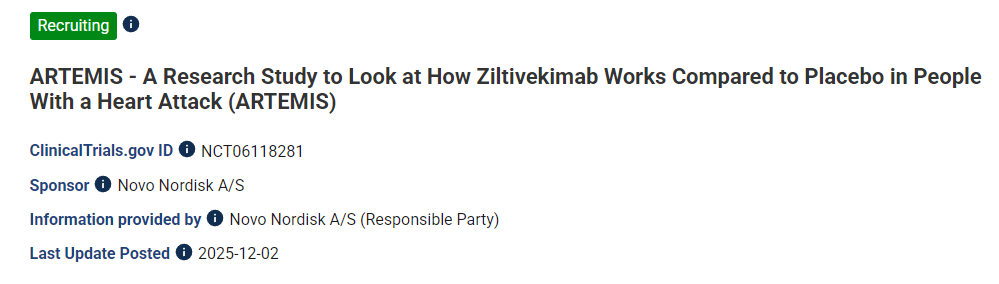 ARTEMIS——一項研究，旨在比較齊爾蒂維單抗與安慰劑在心臟病患者中的療效（ARTEMIS）