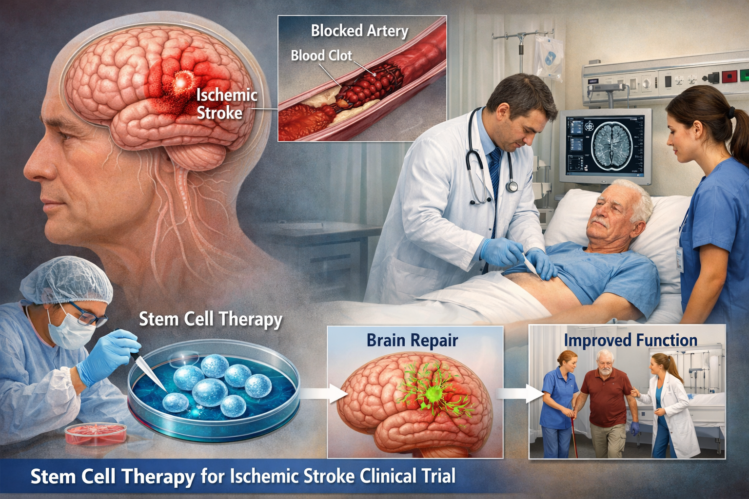 基于17項試驗999例患者的證據:干細胞療法為缺血性卒中帶來功能改善與生存獲益 圖源:AI生成